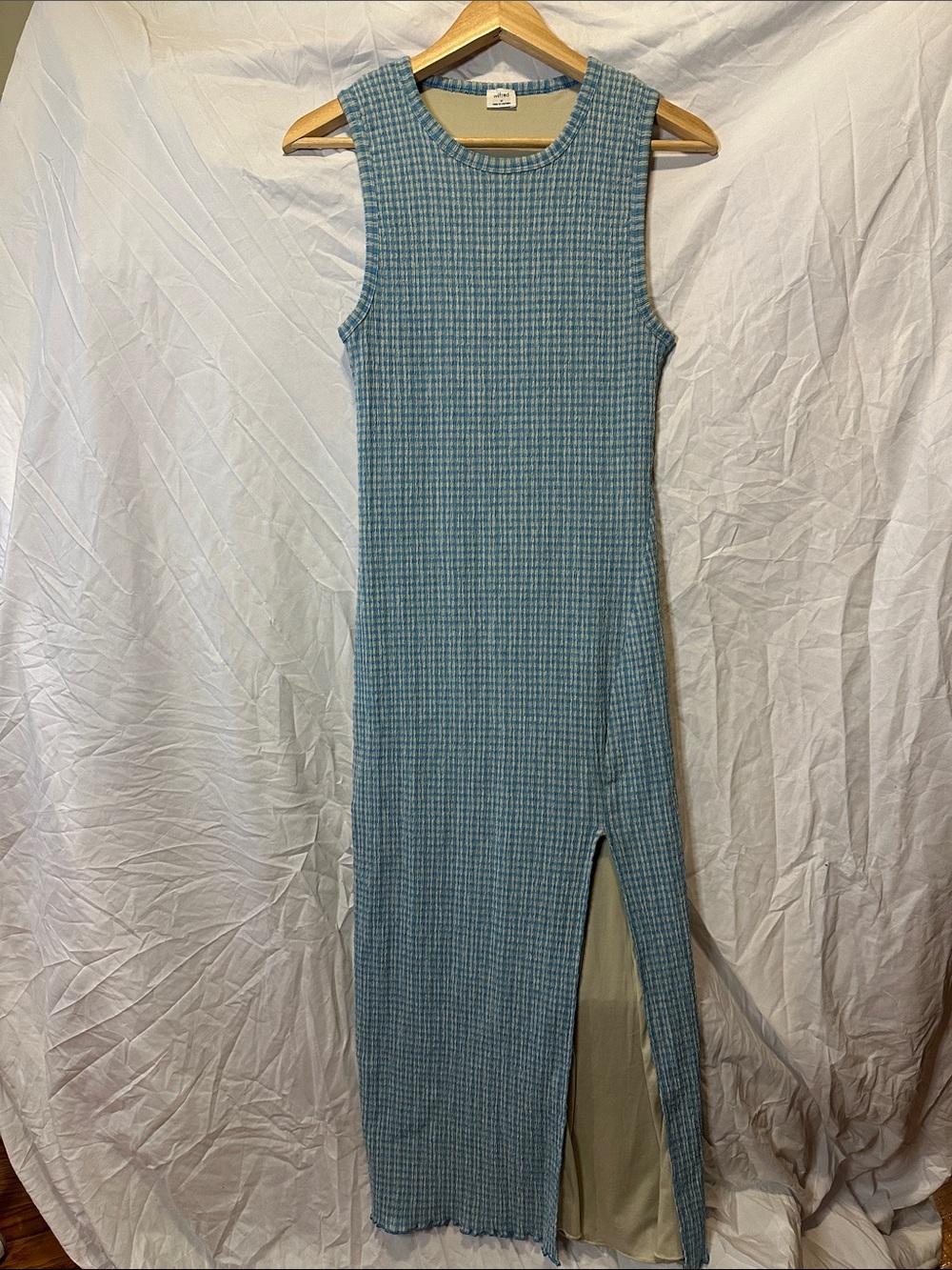 Aritzia Light Blue Ribbed Sleeveless Midi Dress with Side Slit